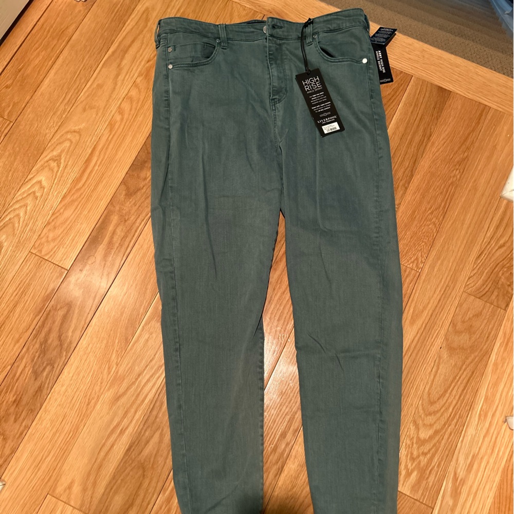 Liverpool jeans green denim jeans size 14 nwt straight leg nwt new